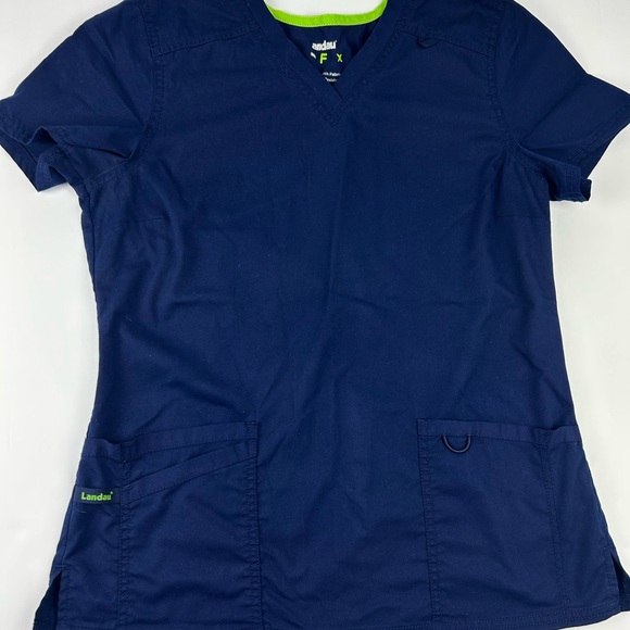 Landau Pants - Landau Deep Blue Scrub Lime Accent Wrinkle & Fade Resistant Scrub Set Sz SM